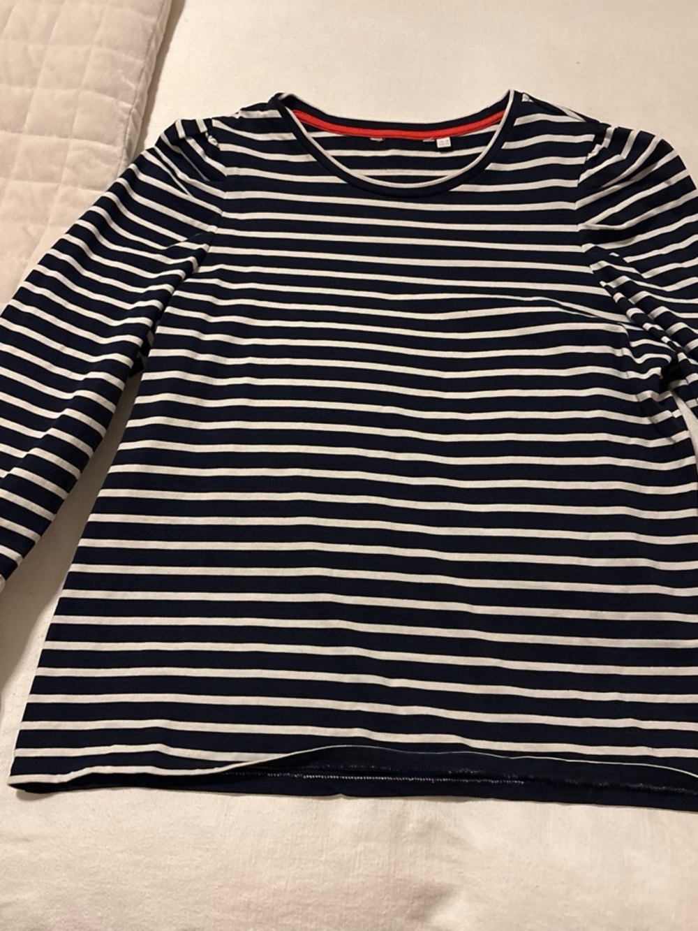 Boden Navy & White Striped Long-Sleeve Tee with Red Trim